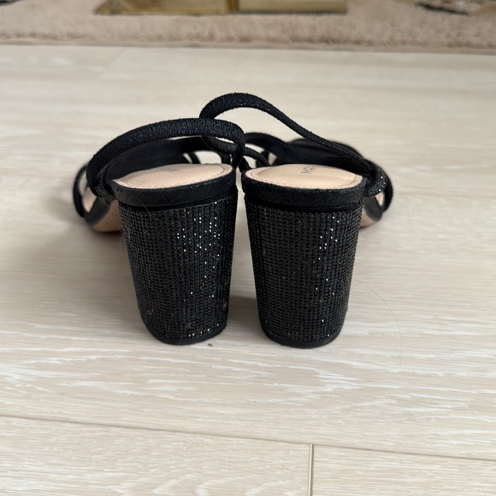 3/$10 Maripe Black Sequined Strappy Block Heels - Picture 6 of 10